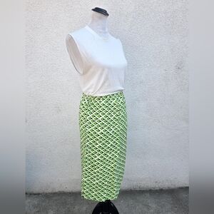 Vintage Late 1960s Early 1970s Green Groovy Printed Slip Skirt with Slit